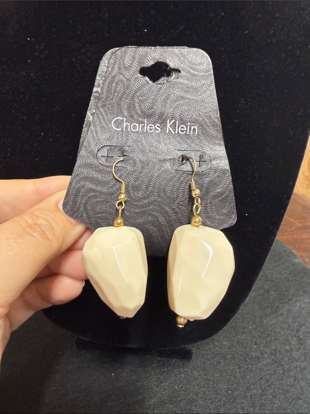 Charles Klein Cream Faceted Drop Earrings with Gold Hooks